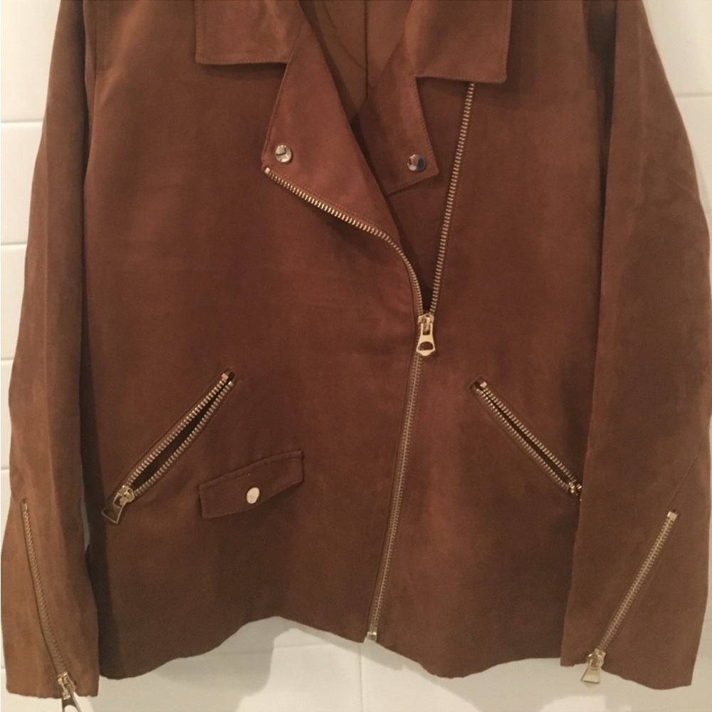 Final H&M Brown Faux Suede Biker Jacket Sz 16 - Picture 8 of 9